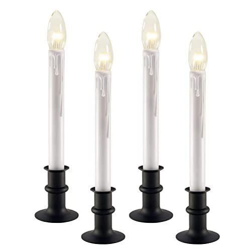 Imagem de 612 Vermont Ultra-Bright LED Window Candles com temporizador, bateria operada, base de metal, castiçal branco, altura ajustável (pacote de 4, ônix fosco)