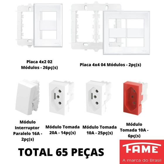 Imagem de 65un Módulos Tomada Interruptor Placas 4x2 Evidence FAME