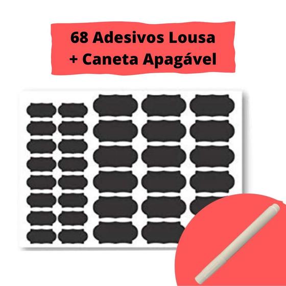 Imagem de 68 Etiquetas Adesiva Lousa Para Pote + Caneta Apagável  (36 Para Potes + 32 Para Tempero) - Westing