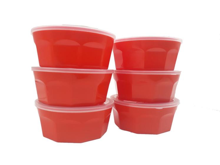 Imagem de 6Potes Oitavados Com Tampa Marmita Sobremesa 700 Ml Vermelho
