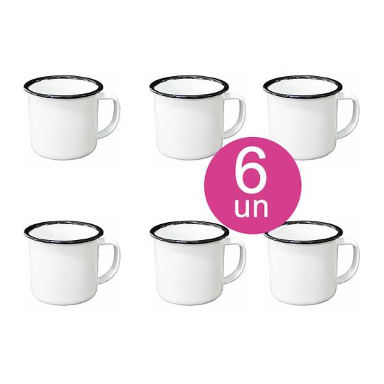 Imagem de 6un Canecas Esmaltada tradicional 150ml Café Chá branca