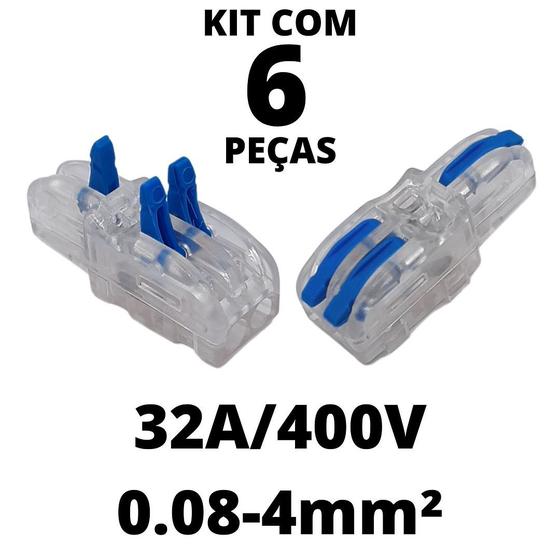 Imagem de 6un Conector Elétrico Emenda Derivação Para Iluminação 3 vias 1 entrada 2 saídas 4mm² 32A/400V Azul