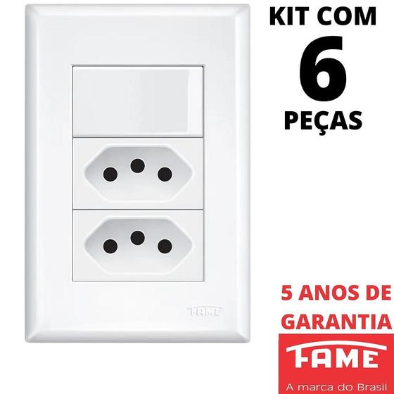 Imagem de 6un Interruptor Paralelo Three Way 16A e Tomada Dupla Padrão 2P+T 20A Com Placa Evidence FAME