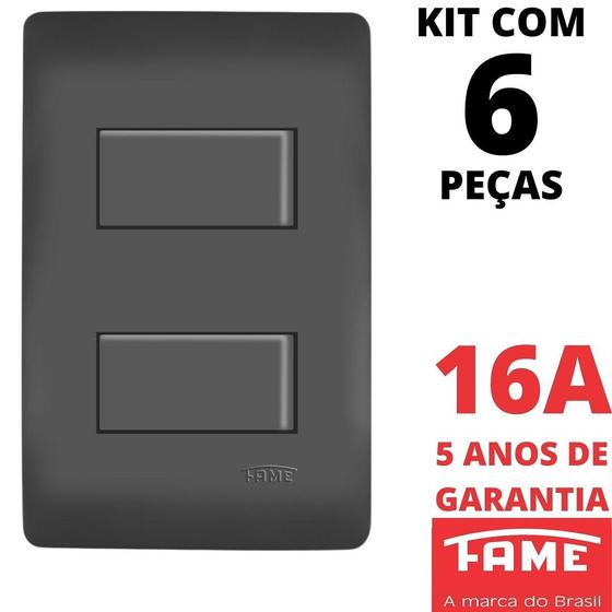 Imagem de 6un Interruptor Paralelo Three Way 2 Teclas 10A Com Placa 4x2 Habitat Black FAME