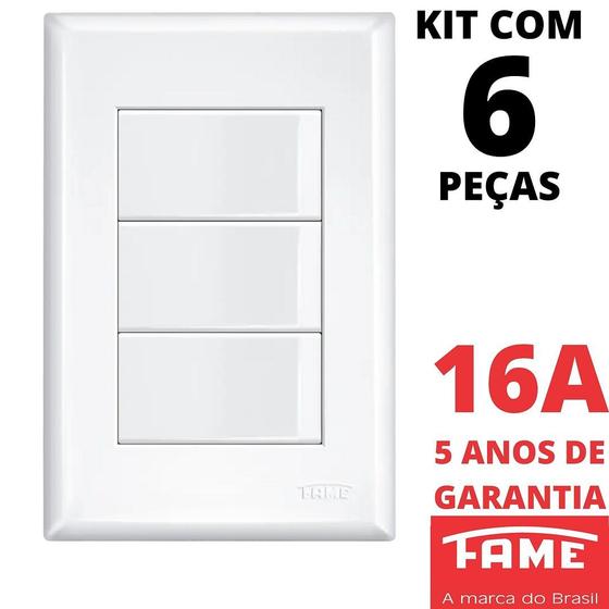 Imagem de 6un Interruptor Paralelo Three Way 3 Teclas 16A Com Placa Evidence FAME