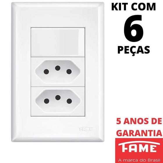 Imagem de 6un Interruptor Simples 16A e Tomada Dupla Padrão 2P+T 10A Com Placa Evidence FAME