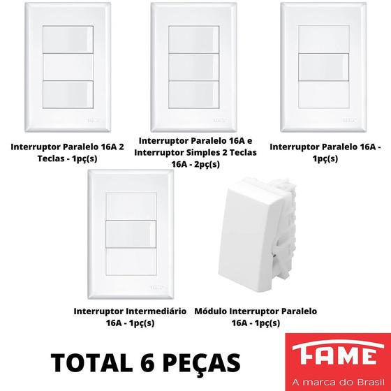 Imagem de 6un Interruptor Simples Paralelo Intermediário Com Placa Evidence FAME