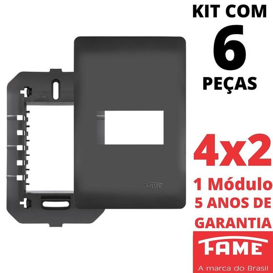 Imagem de 6un Placa 4X2 01 Módulo Com Suporte Habitat Black FAME