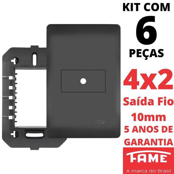 Imagem de 6un Placa 4X2 Saída Fio 10mm Com Suporte Habitat Black FAME