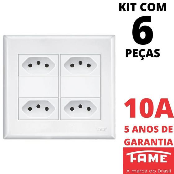 Imagem de 6un Tomada Padrão Quádrupla 2P+T 10A 4X4 Com Placa Evidence FAME