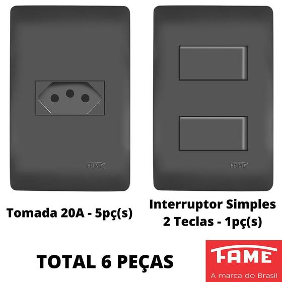 Imagem de 6un Tomadas Interruptores 4x2 Com Placa Habitat Black FAME