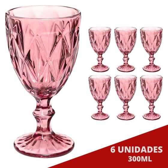 Imagem de 6UNI Taça Diamante Copos Vidro Lilás 300ml Suco Vinho Água