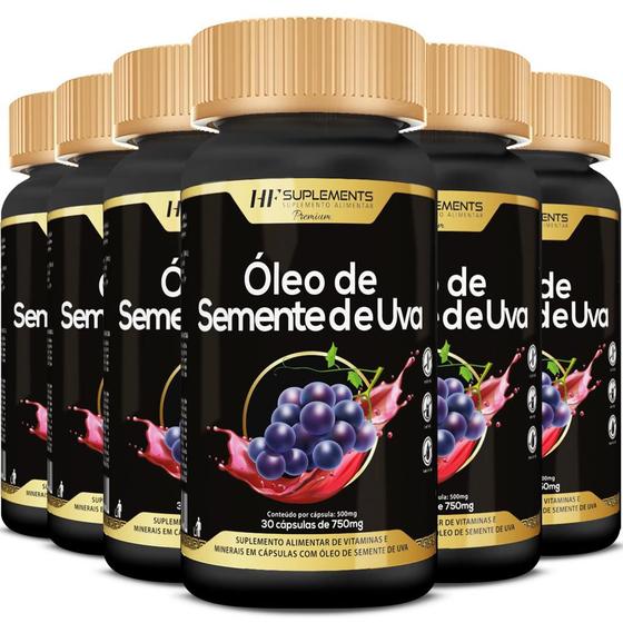 Imagem de 6x óleo de semente de uva 30caps premium hf suplements