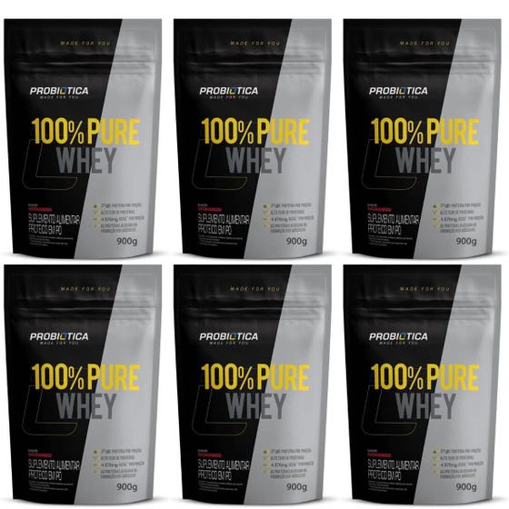 Imagem de 6x Probiótica 100% Pure Whey Refil - 900G Morango Suplemento