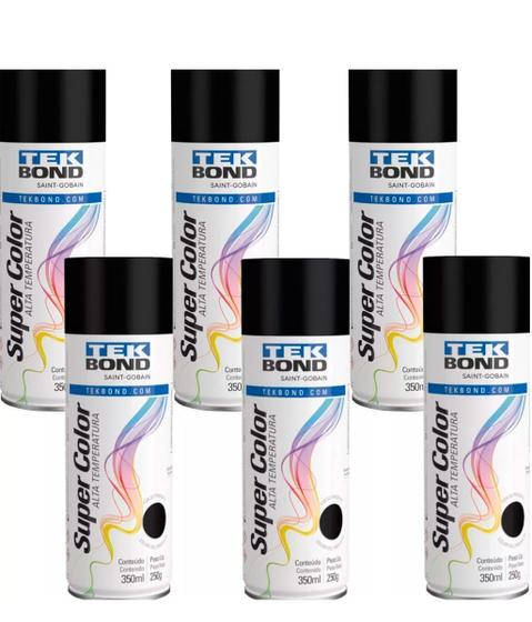 Imagem de 6x Tinta Spray Super Color Preto Fosco Alta Temperatura 