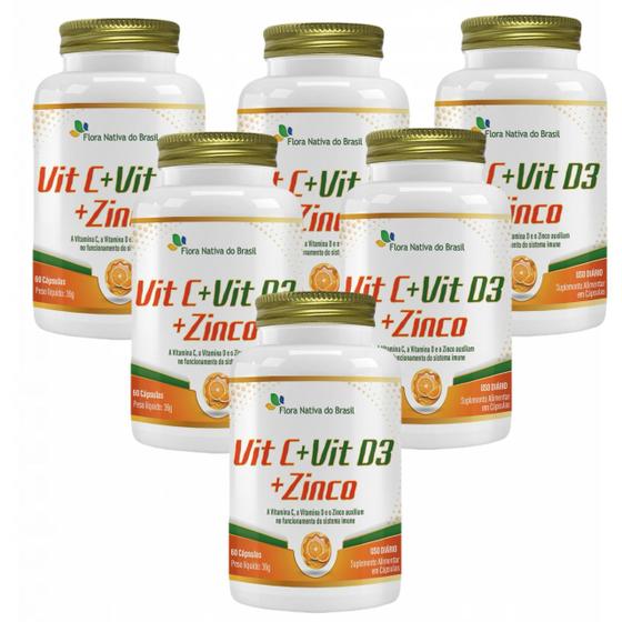 Imagem de 6x Vitamina C- Vitamina D3- Zinco- 60 Cápsulas- Flora Nativa