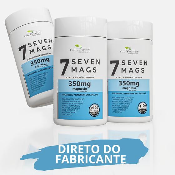 Imagem de 7 Mags - 7 Magnésios 120 Capsulas cada (3 Potes) Malato Treonato Quelato Taurato Full Therapy