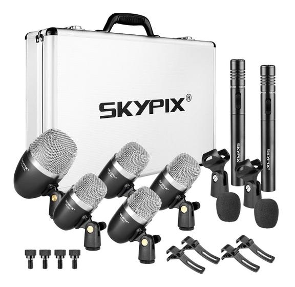 Imagem de 7 Microfones Bateria Skypix Sk-mk7d P/ Bumbo Caixa Tom Prato