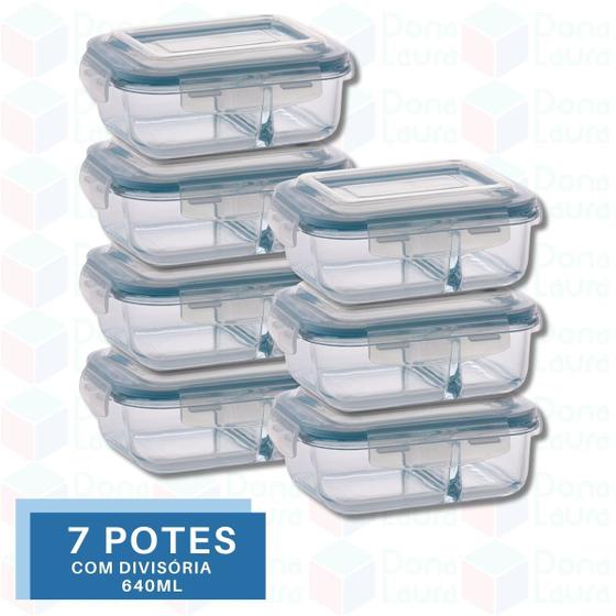 Imagem de 7 Pote de Vidro Hermético com Divisoria p/ Marmita 640ml