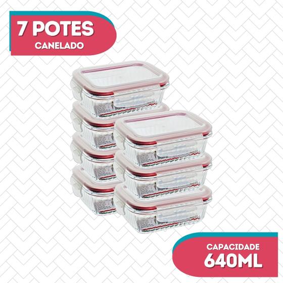 Imagem de 7 Potes 640ml Vidro Hermetico Resistente Micro-ondas Marmita