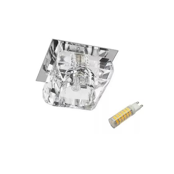 Imagem de 7 Spot Cristal Embutir Gesso Quadrado G9 Sala Ac661Q + Led