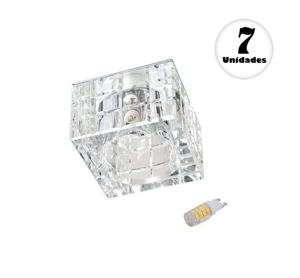 Imagem de 7 Spot Cristal K9 Sanca Gesso Embutir AC974 + Led G9 3W Branco Quente