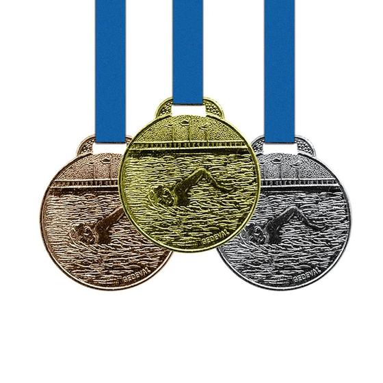 Imagem de 70 Medalhas Natação Metal 35mm Ouro Prata Bronze