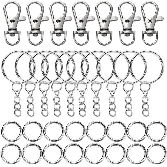 Imagem de 70 Peças de Chaveiros Giratórios com Gancho e Argolas - Kit para Chaveiros DIY