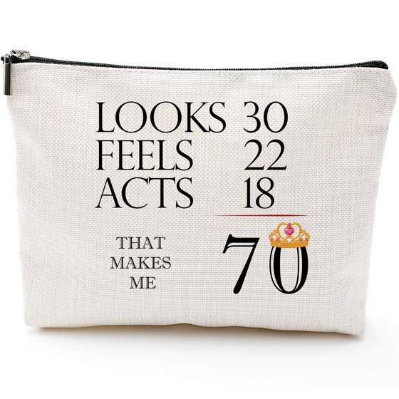 Imagem de 70 Presentes de aniversário para as mulheres-que me fazem 70-1953 Presentes de aniversário para as mulheres, 70 anos de idade Presentes de aniversário Bolsa de maquiagem para a mãe, esposa, amiga, irmã, ela, colega, colega de trabalho (bolsa de maqui