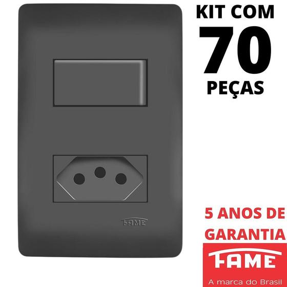 Imagem de 70un Interruptor Paralelo Three Way 10A e Tomada 2P+T 10A Com Placa Habitat Black FAME