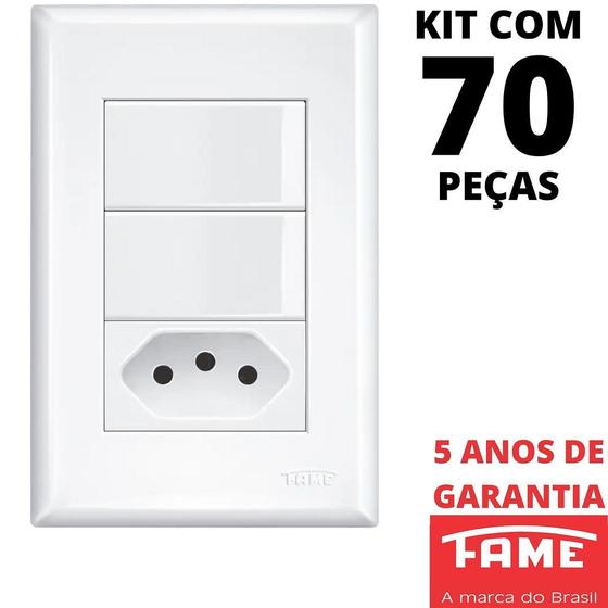 Imagem de 70un Interruptor Paralelo Three Way 2 Teclas 16A e Tomada Padrão 2P+T 10A Com Placa Evidence FAME