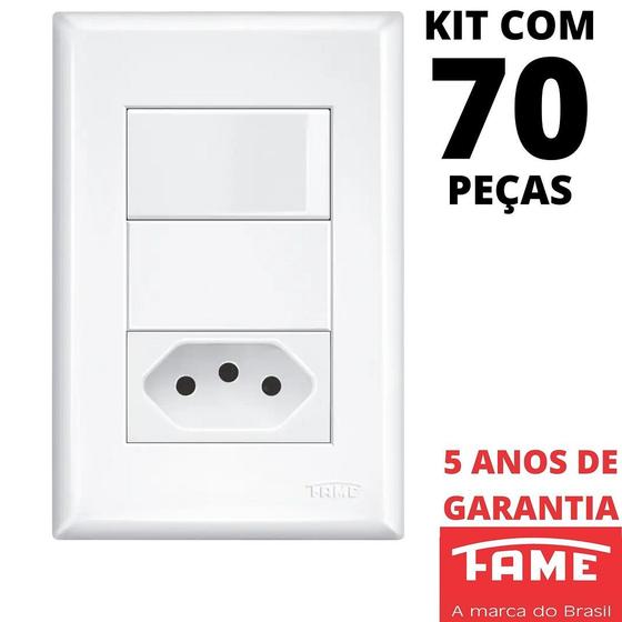 Imagem de 70un Interruptor Simples 16A e Tomada Padrão 2P+T 10A Com Placa Evidence FAME