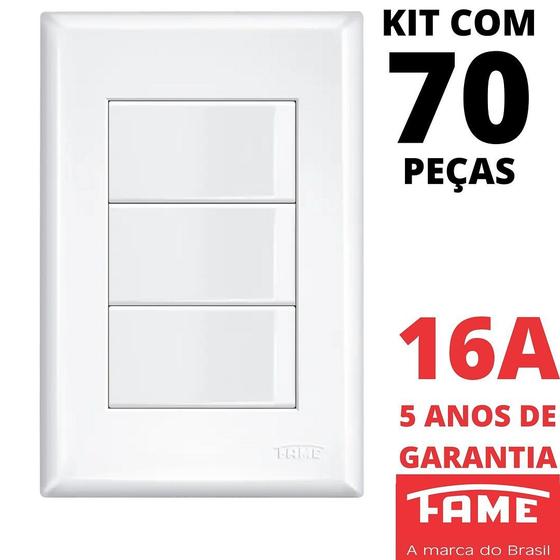 Imagem de 70un Interruptor Simples 3 Teclas 16A Com Placa 4x2 Evidence FAME