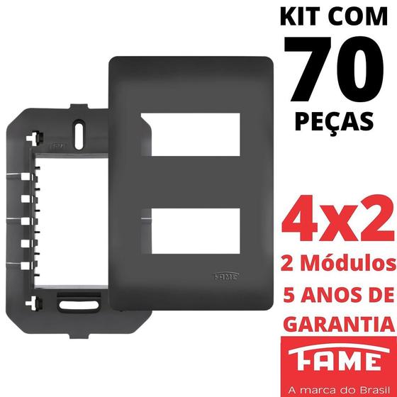 Imagem de 70un Placa 4X2 02 Módulos Com Suporte Habitat Black FAME