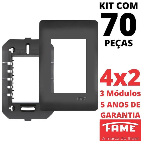Imagem de 70un Placa 4X2 03 Módulos Com Suporte Habitat Black FAME
