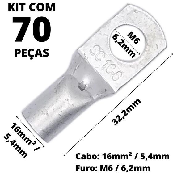 Imagem de 70un Terminal de Compressão Para Cabo de 16mm² Furo M6 SC16-06