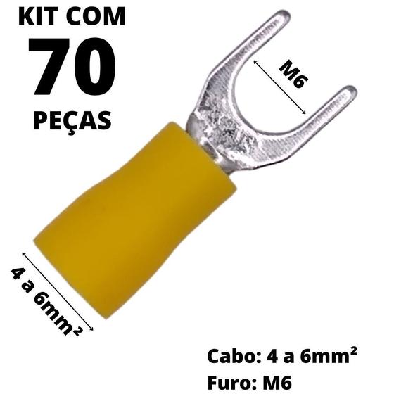 Imagem de 70un Terminal Forquilha Garfo Amarelo 4,0-6,0mm² M6 SV5.5-6