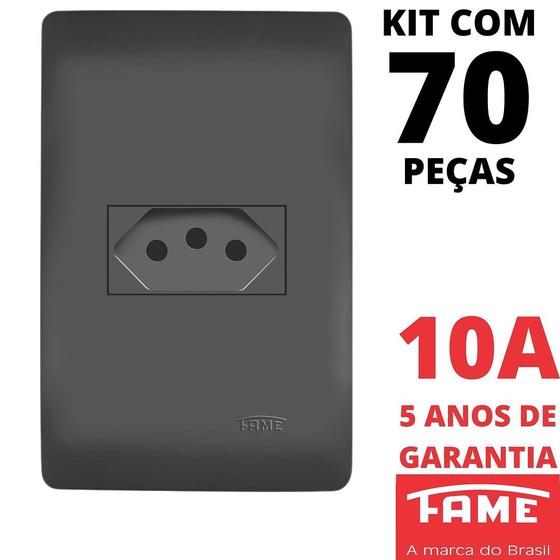 Imagem de 70un Tomada Padrão 2P+T 10A Com Placa Habitat Black FAME