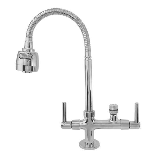 Imagem de 7142 C80 Torneira Gourmet Bica Móvel Bancada Pia Mesa Cozinha Tubo Flexível Cromado Chuveirinho Saída Filtro 1/2 Purificador 1/4 