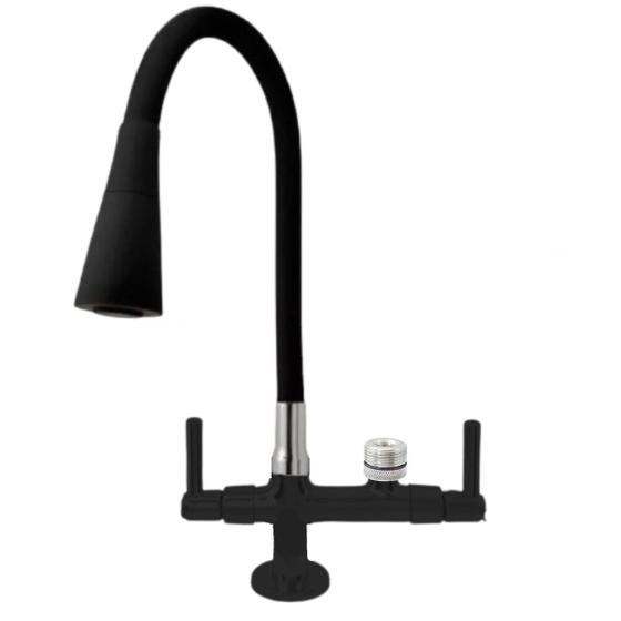 Imagem de 7142 C80 Torneira Gourmet Bica Móvel Preta em ABS Bancada Mesa Pia Cozinha Tubo Flexível Cone Saída Filtro 1/2 Purificador 1/4