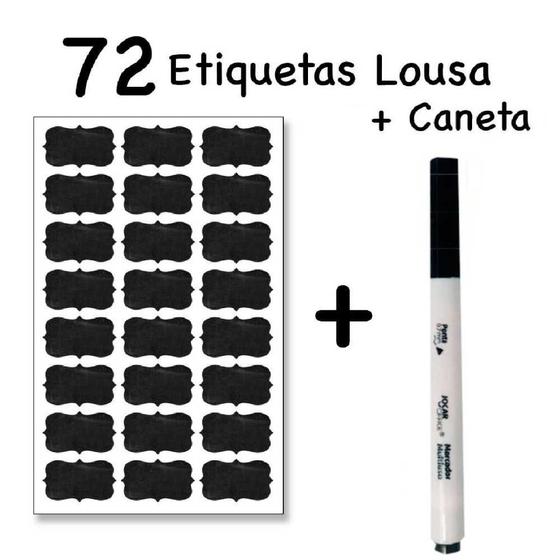 Imagem de 72 Etiquetas Adesivas Lousa 4x2cm + Caneta