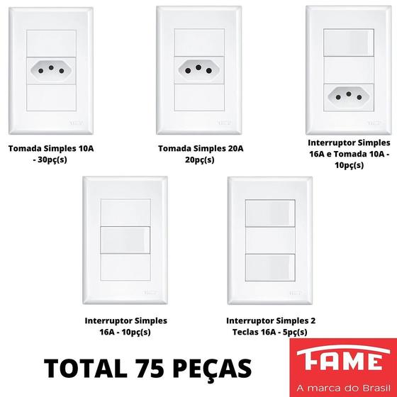 Imagem de 75un Tomadas Interruptores 4x2 Com Placa Evidence FAME
