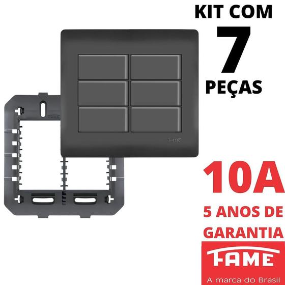 Imagem de 7un Interruptor Paralelo Three Way 10A 6 Teclas Com Placa 4x4 Habitat Black FAME