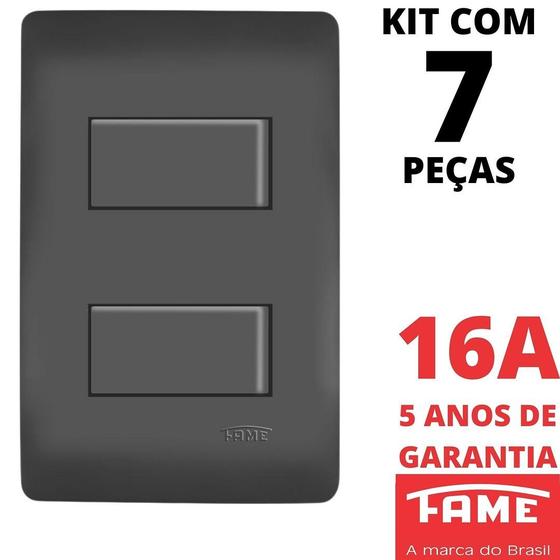 Imagem de 7un Interruptor Paralelo Three Way 2 Teclas 10A Com Placa 4x2 Habitat Black FAME