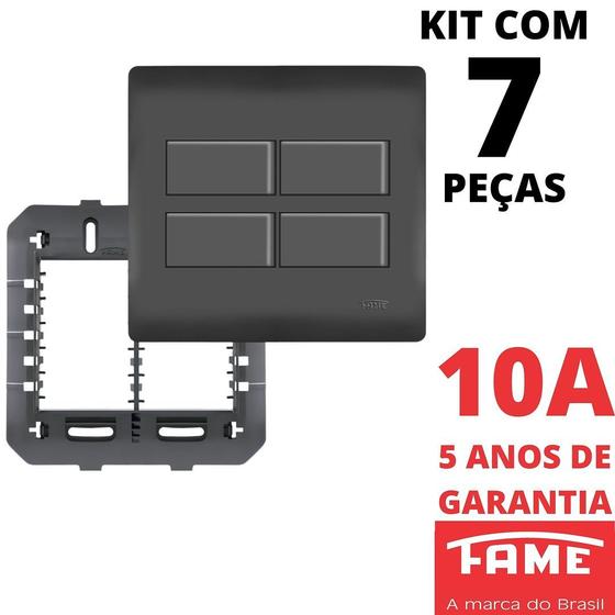 Imagem de 7un Interruptor Paralelo Three Way 4 Teclas 10A Com Placa 4x4 Habitat Black FAME
