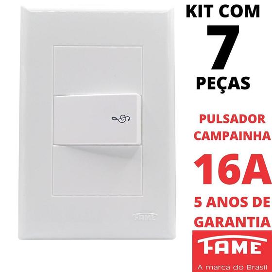 Imagem de 7un Interruptor Pulsador Campainha 16A Com Placa Evidence FAME
