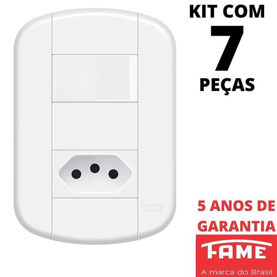 Imagem de 7un Interruptor Simples 16A e Tomada Padrão 2P+T 20A Com Placa Blanc Mais FAME