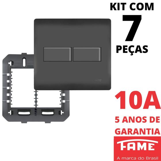 Imagem de 7un Interruptor Simples 2 Teclas 10A Com Placa 4x4 Habitat Black FAME