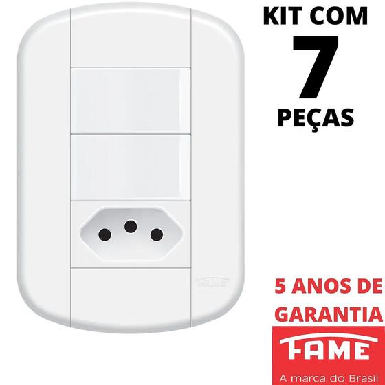 Imagem de 7un Interruptor Simples 2 Teclas 16A e Tomada Padrão 2P+T 10A Com Placa Blanc Mais FAME