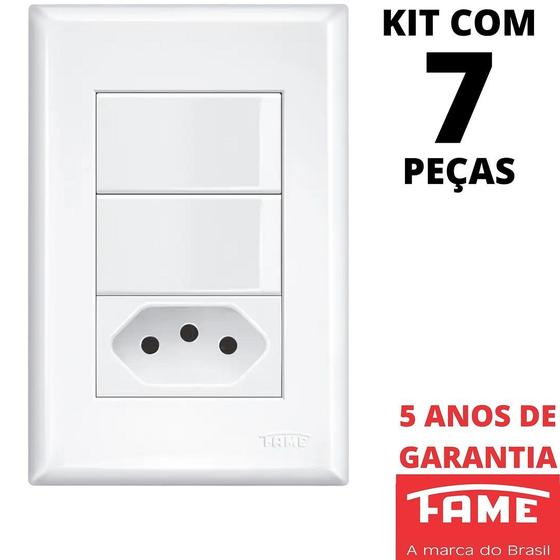 Imagem de 7un Interruptor Simples 2 Teclas 16A e Tomada Padrão 2P+T 10A Com Placa Evidence FAME